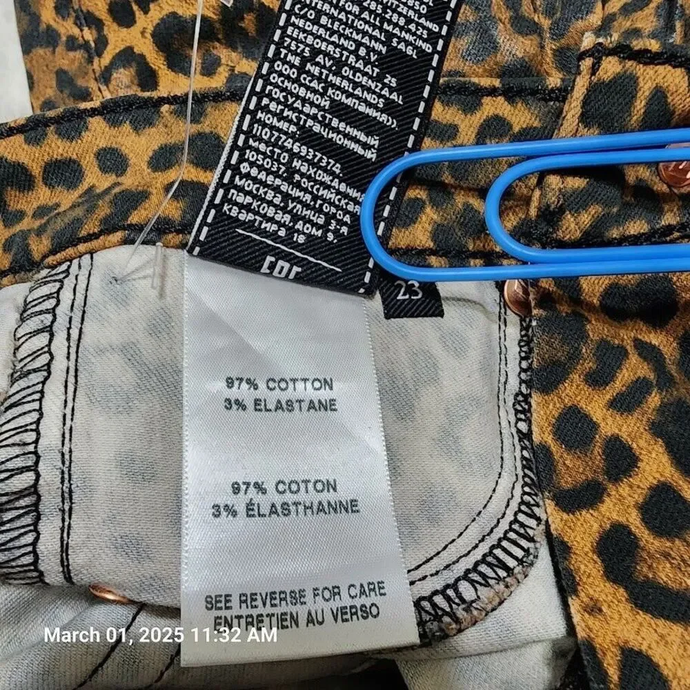 7 For All Mankind Sz 23 Vegan Leather Leopard Print Slim Fit Kick Flare Jeans - Picture 7 of 13